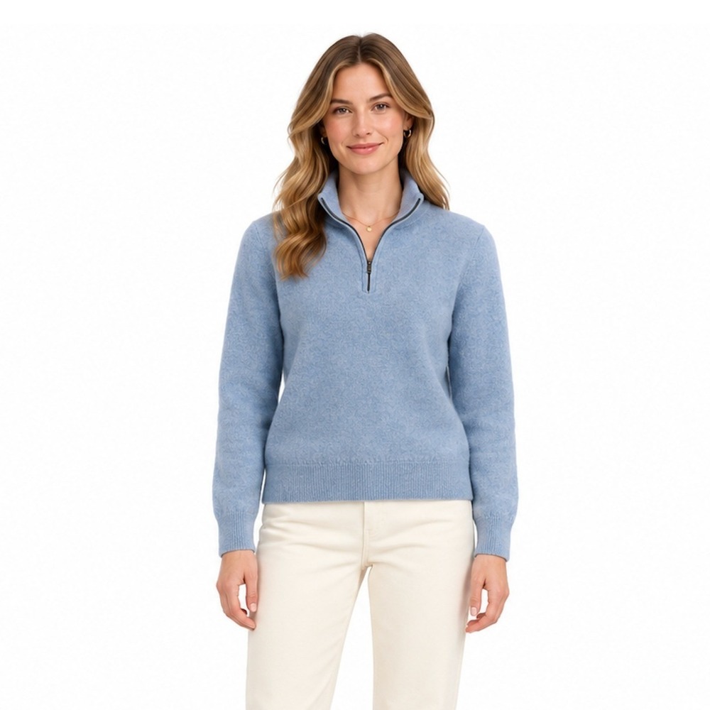 Christian Lacroix Light Blue Merino Wool Quarter Zip Sweater LARGE